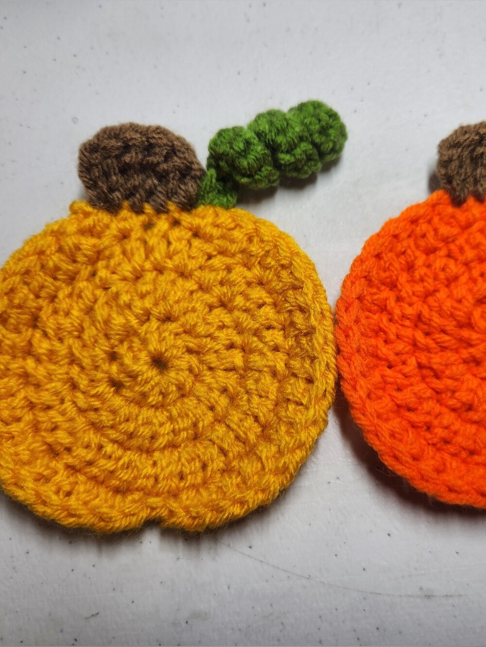 Handmade Kids Crochet Pumpkin Coasters - Orange & Yellow